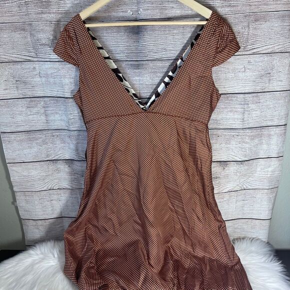 Anthro Trovata Rust/White Silk Double V-Neck Silk Lined Dress Sz L - Picture 2 of 6